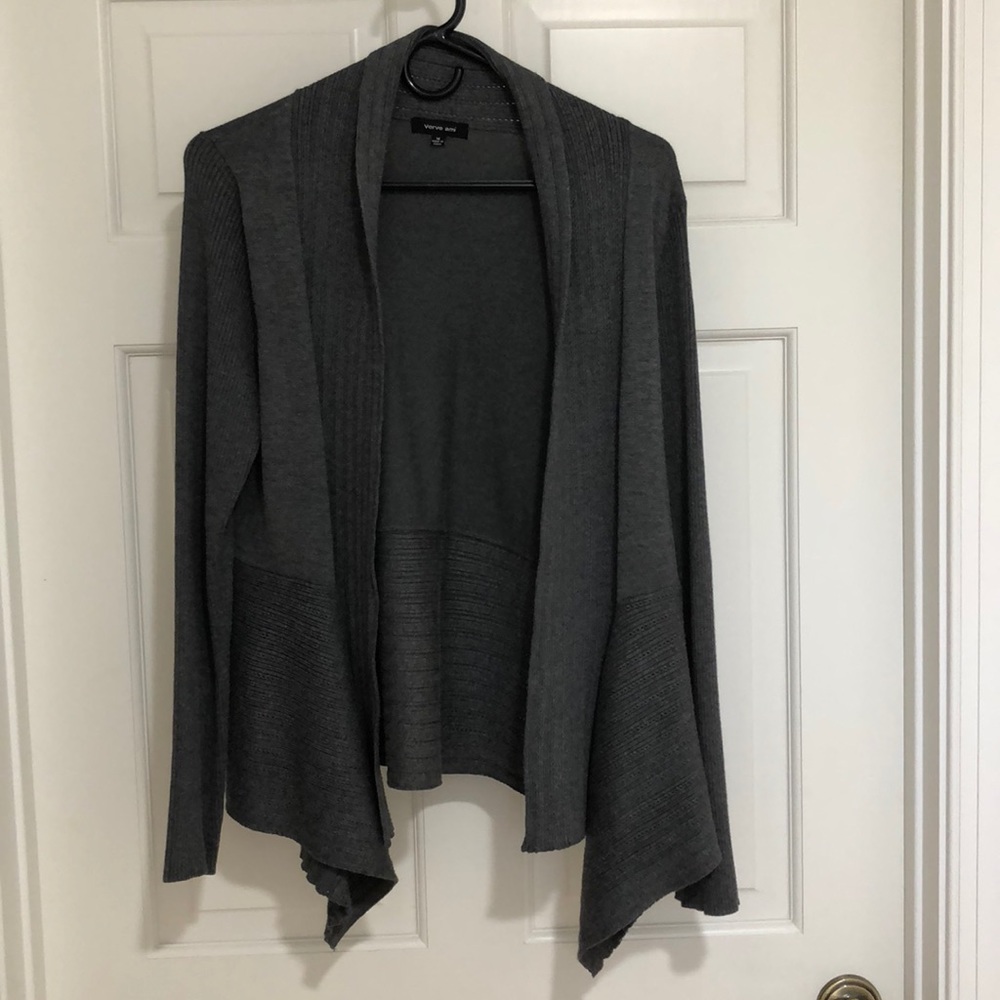Waist length gray sweater